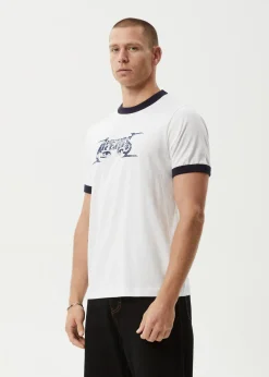 T-Shirts<Afends All Eyez  - Ringer Tee White / Deep Sea