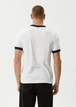 T-Shirts<Afends All Eyez  - Ringer Tee White / Deep Sea