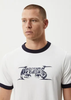 T-Shirts<Afends All Eyez  - Ringer Tee White / Deep Sea