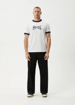 T-Shirts<Afends All Eyez  - Ringer Tee White / Deep Sea