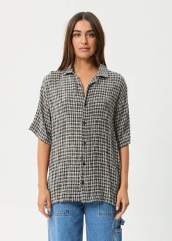 Shirts|Sets & Co-Ords<Afends Asta  - Seersucker Regular Shirt Steel Check