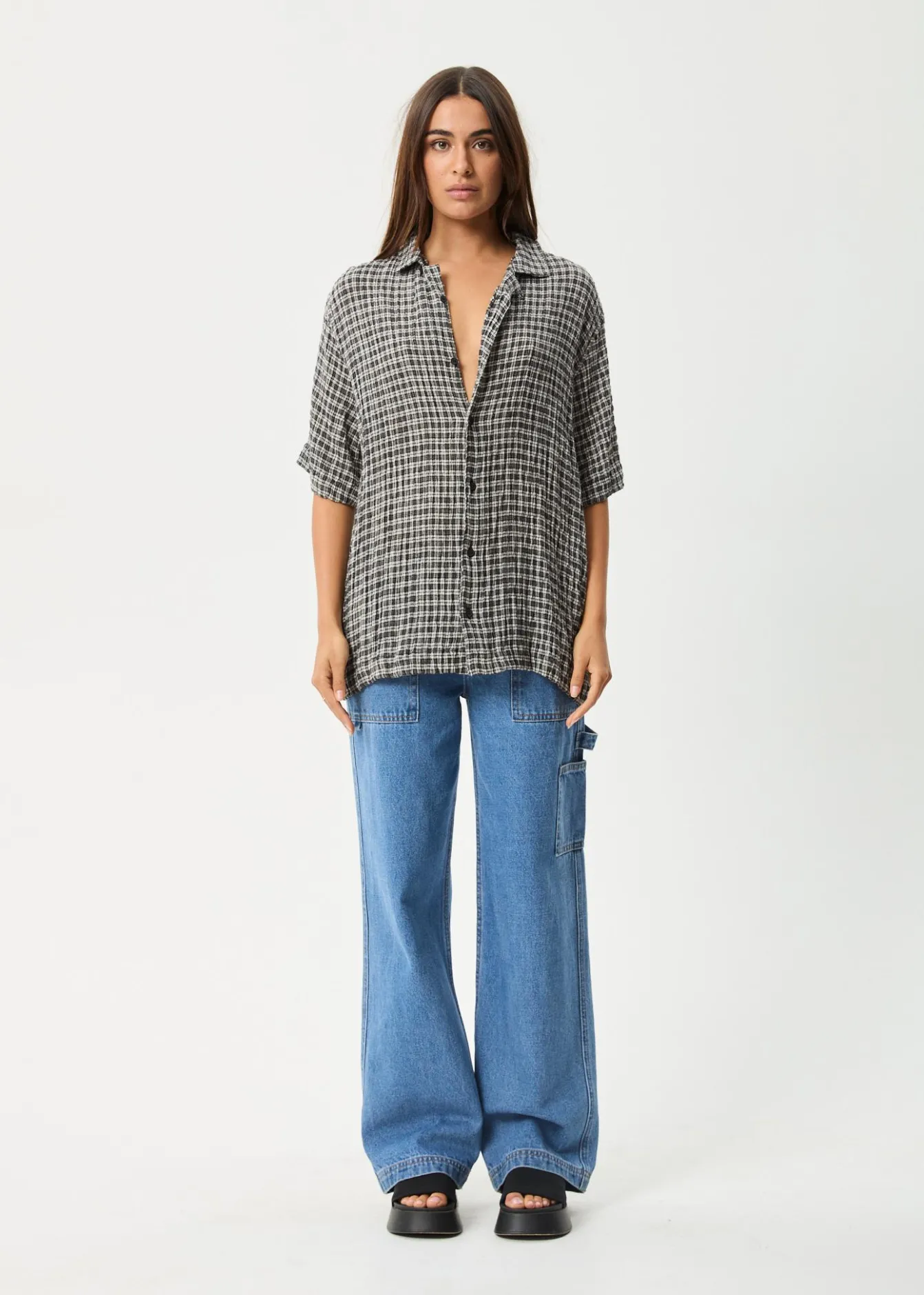 Shirts|Sets & Co-Ords<Afends Asta - Seersucker Regular Shirt Steel Check