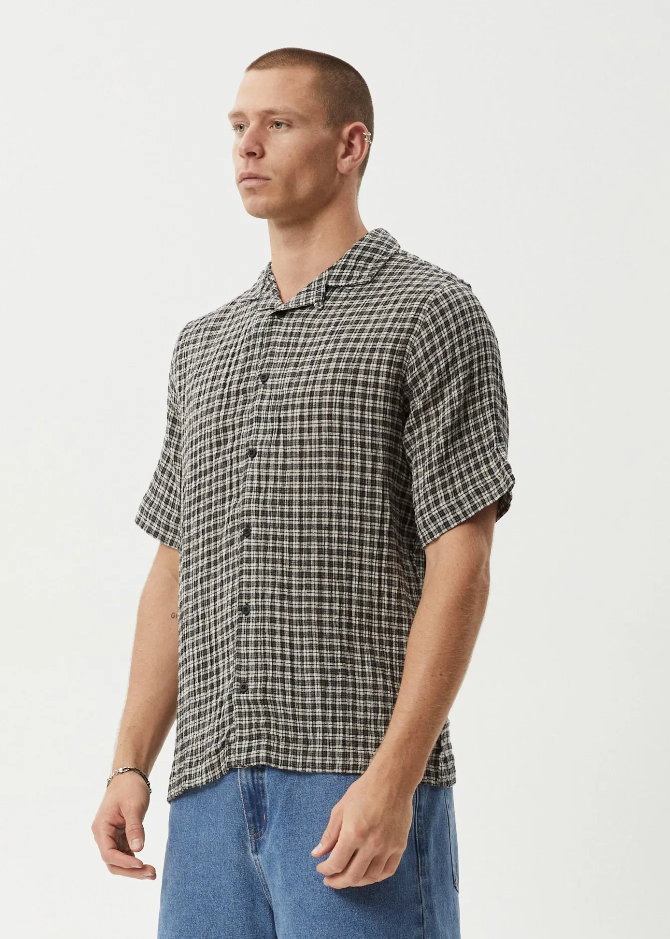 Shirts|Sets & Co-Ords<Afends Asta - Seersucker Regular Shirt Steel Check