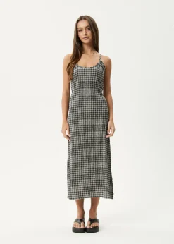 Dresses<Afends Asta Rumi  - Seersucker Midi Dress Steel Check