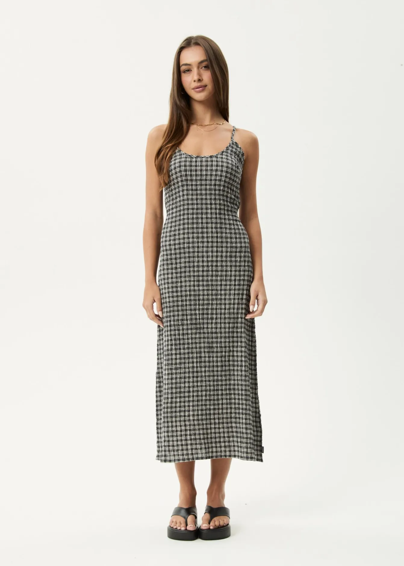 Dresses<Afends Asta Rumi - Seersucker Midi Dress Steel Check