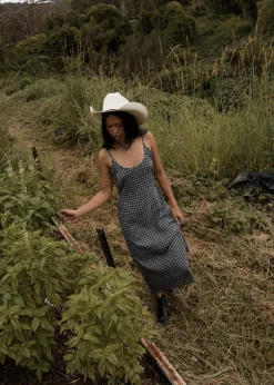 Dresses<Afends Asta Rumi  - Seersucker Midi Dress Steel Check