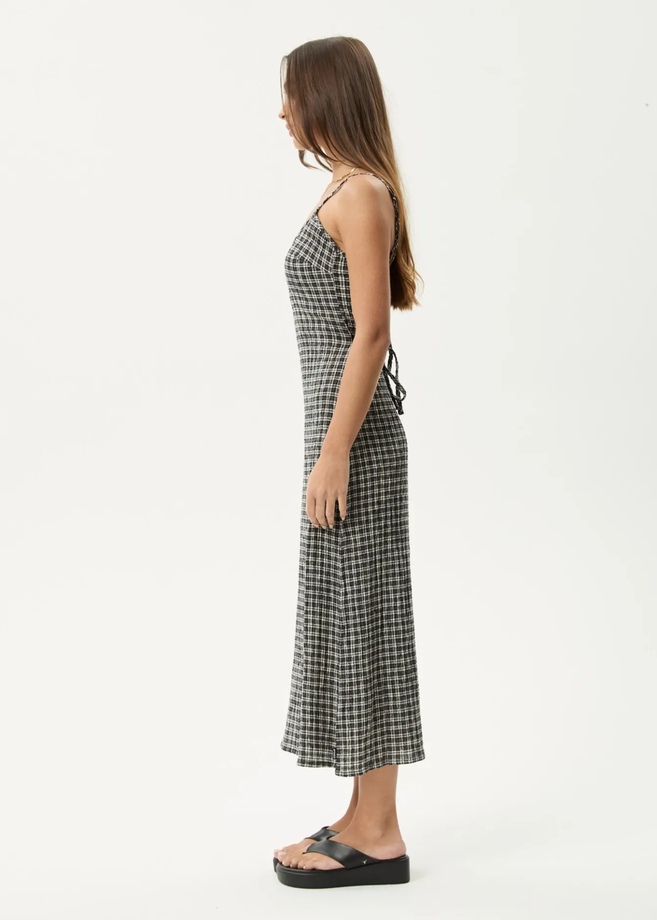 Dresses<Afends Asta Rumi - Seersucker Midi Dress Steel Check