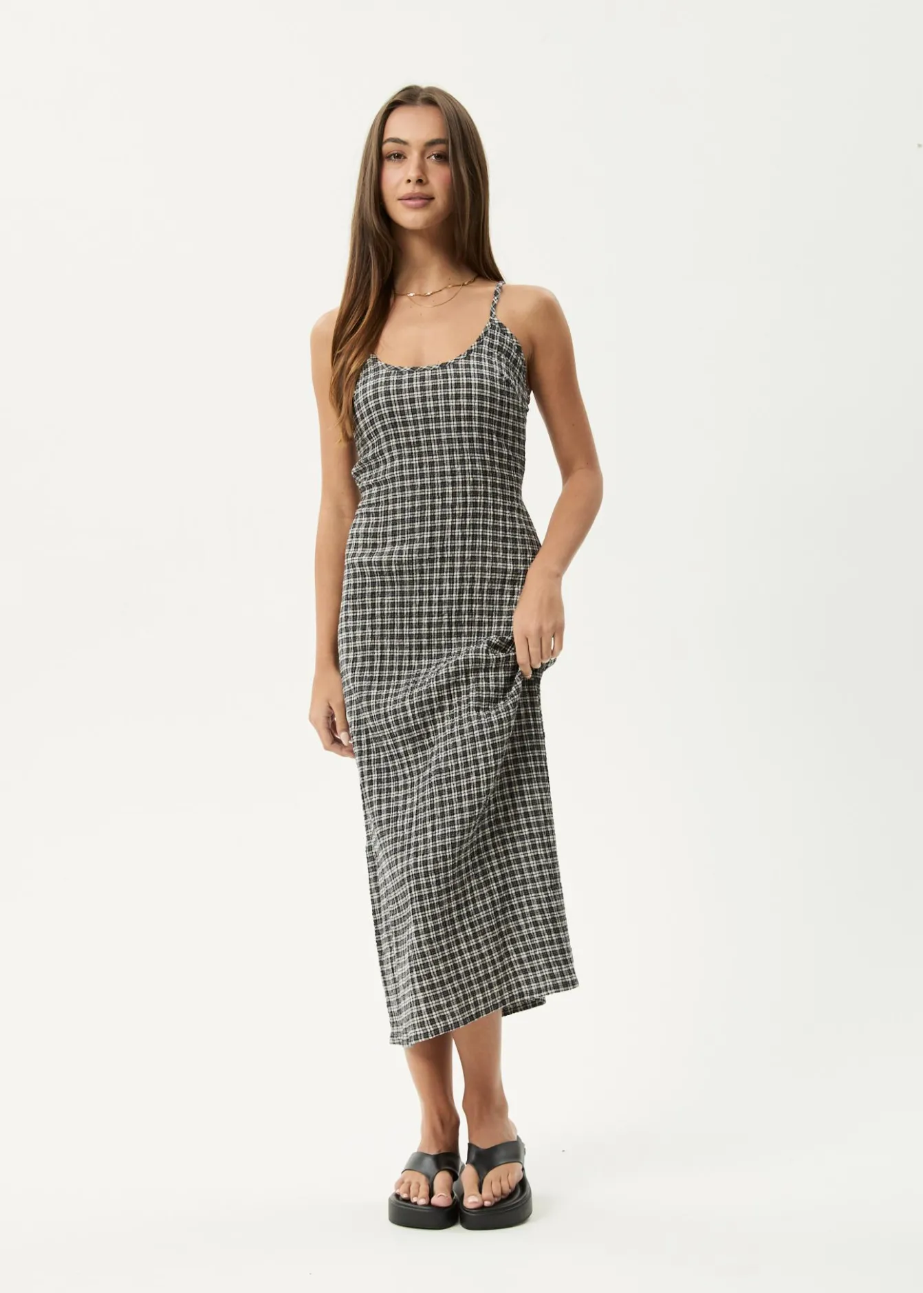 Dresses<Afends Asta Rumi - Seersucker Midi Dress Steel Check