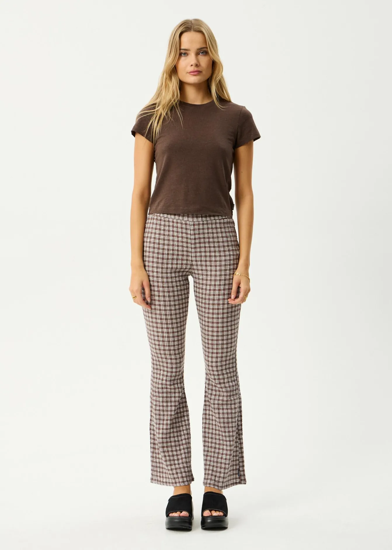 Pants|Sets & Co-Ords<Afends Base - Seersucker Flare Pant Coffee Check