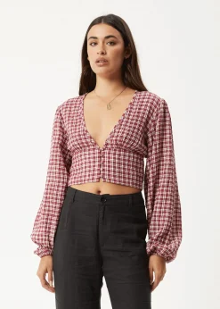 Long Sleeve|Sets & Co-Ords<Afends Base  - Seersucker Long Sleeve Top Burgundy Check