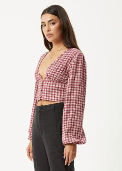 Long Sleeve|Sets & Co-Ords<Afends Base  - Seersucker Long Sleeve Top Burgundy Check