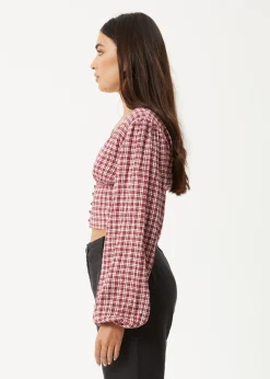 Long Sleeve|Sets & Co-Ords<Afends Base  - Seersucker Long Sleeve Top Burgundy Check