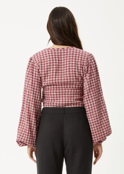 Long Sleeve|Sets & Co-Ords<Afends Base  - Seersucker Long Sleeve Top Burgundy Check