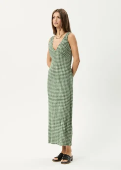 Dresses<Afends Base - Seersucker Maxi Dress Deep Green Check