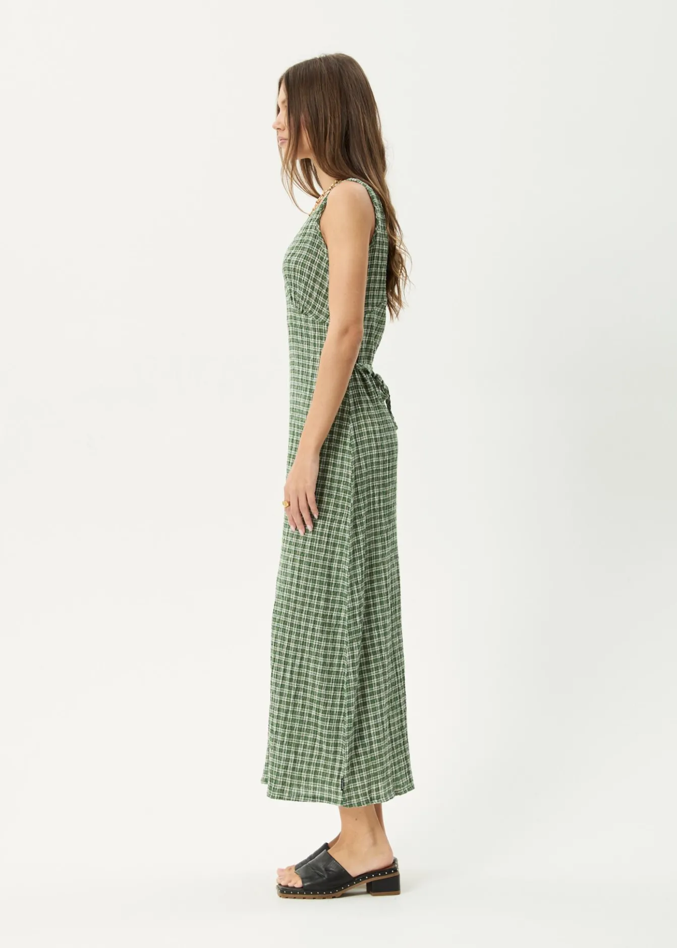 Dresses<Afends Base - Seersucker Maxi Dress Deep Green Check