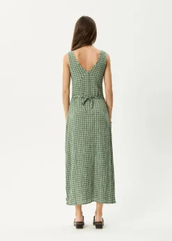 Dresses<Afends Base - Seersucker Maxi Dress Deep Green Check