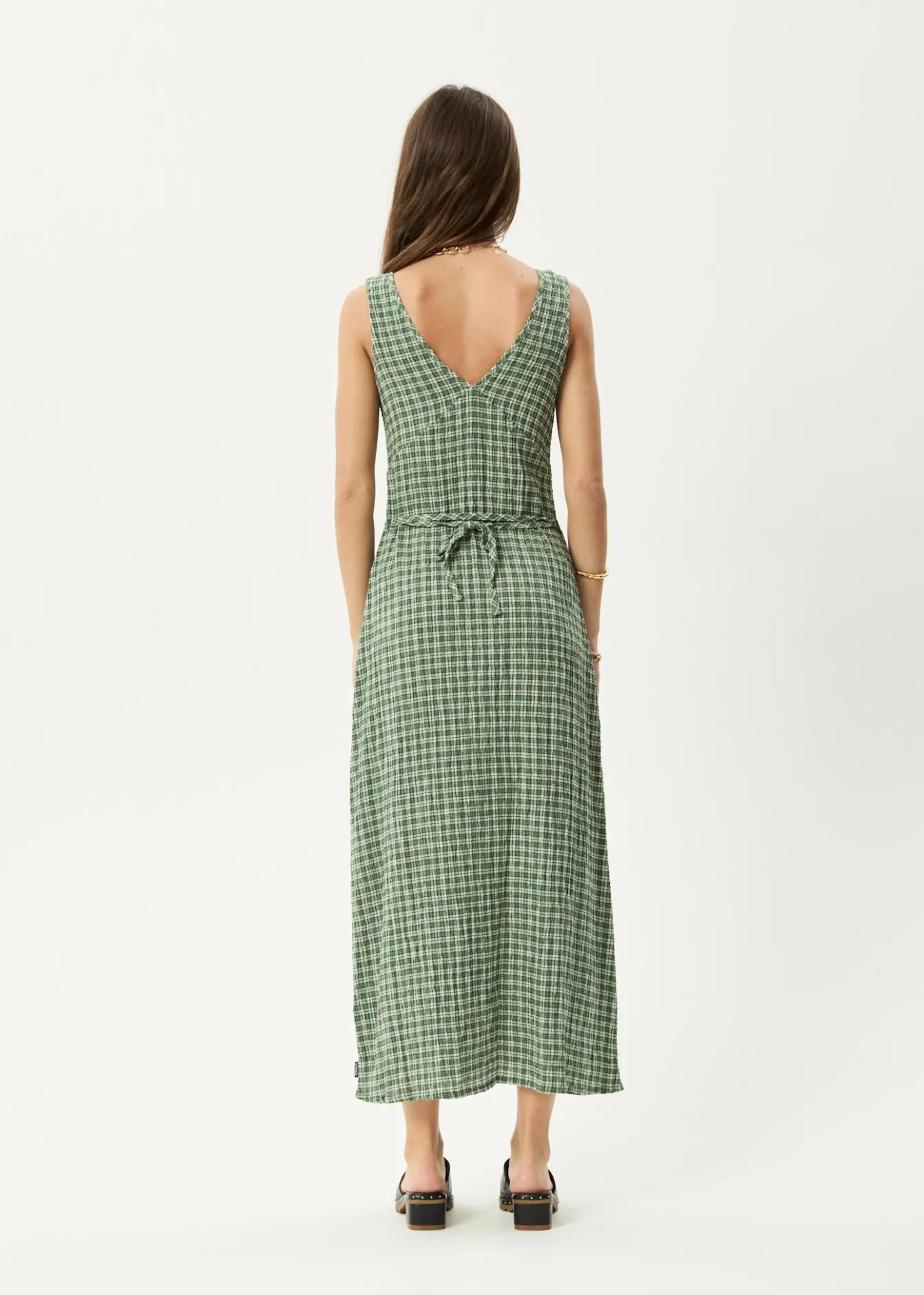 Dresses<Afends Base - Seersucker Maxi Dress Deep Green Check