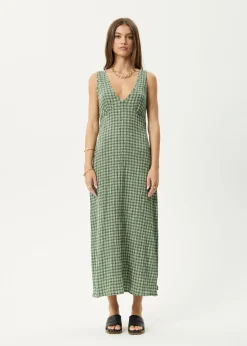 Dresses<Afends Base - Seersucker Maxi Dress Deep Green Check