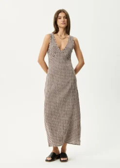 Dresses<Afends Base  - Seersucker Maxi Dress Coffee Check