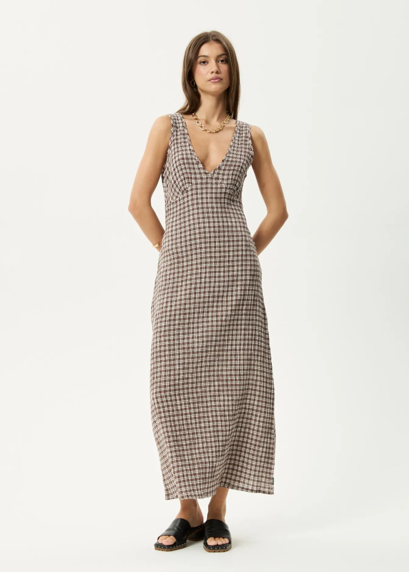 Dresses<Afends Base - Seersucker Maxi Dress Coffee Check