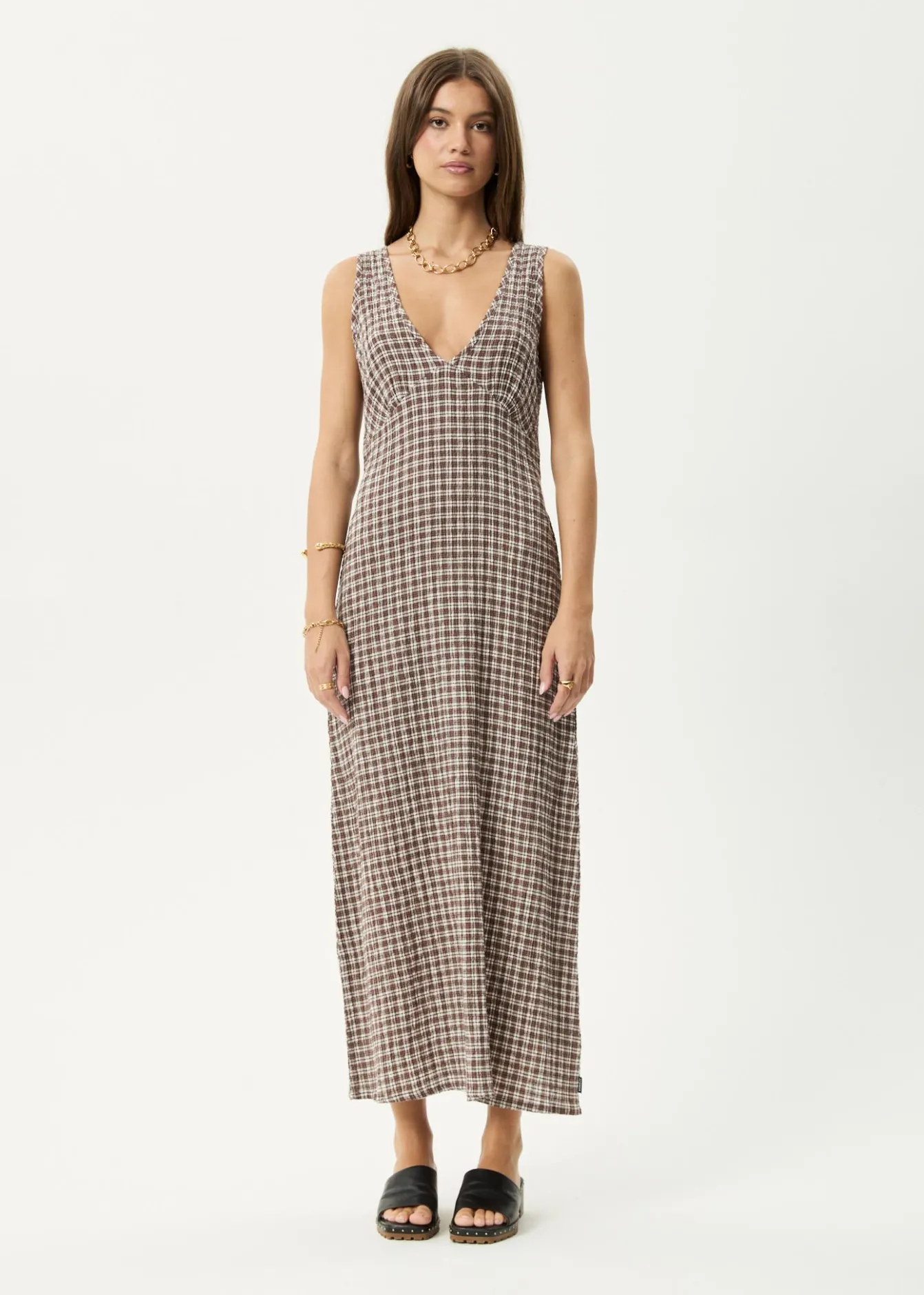 Dresses<Afends Base - Seersucker Maxi Dress Coffee Check