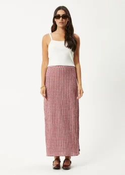 Sets & Co-Ords|Skirts<Afends Base  - Seersucker Maxi Skirt Burgundy Check