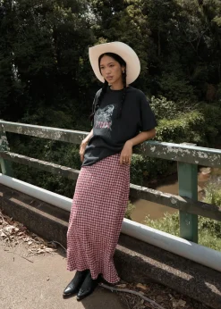 Sets & Co-Ords|Skirts<Afends Base  - Seersucker Maxi Skirt Burgundy Check