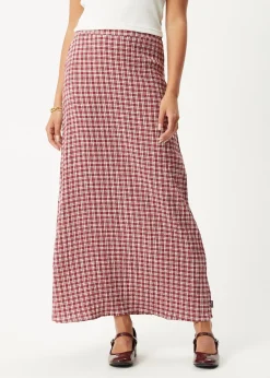 Sets & Co-Ords|Skirts<Afends Base  - Seersucker Maxi Skirt Burgundy Check