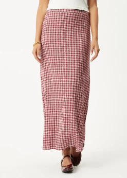 Sets & Co-Ords|Skirts<Afends Base  - Seersucker Maxi Skirt Burgundy Check