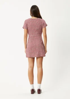 Dresses<Afends Base  - Seersucker Mini Dress Burgundy Check