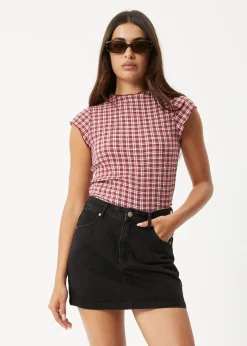 Sets & Co-Ords|Sleeveless<Afends Base  - Seersucker Mock Neck Top Burgundy Check