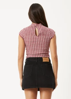 Sets & Co-Ords|Sleeveless<Afends Base  - Seersucker Mock Neck Top Burgundy Check
