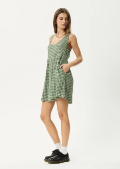 Dresses<Afends Base Jesse  - Seersucker Mini Dress Deep Green Check