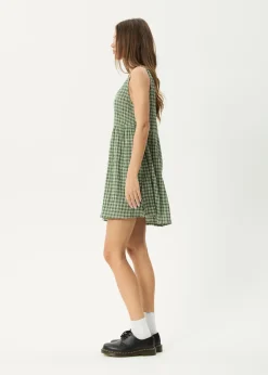 Dresses<Afends Base Jesse  - Seersucker Mini Dress Deep Green Check