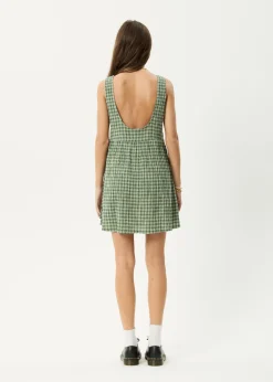 Dresses<Afends Base Jesse  - Seersucker Mini Dress Deep Green Check