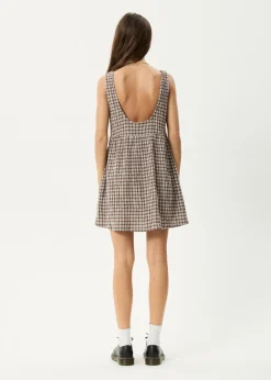 Dresses<Afends Base Jesse  - Seersucker Mini Dress Coffee Check