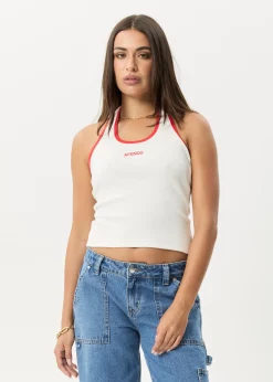 Sleeveless|Essentials<Afends Basis  - Rib Halter White / Tomato