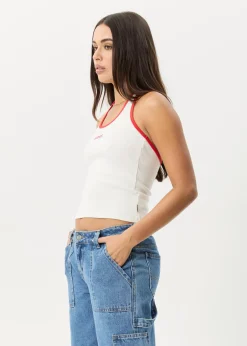 Sleeveless|Essentials<Afends Basis  - Rib Halter White / Tomato