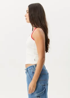 Sleeveless|Essentials<Afends Basis  - Rib Halter White / Tomato