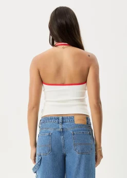 Sleeveless|Essentials<Afends Basis  - Rib Halter White / Tomato