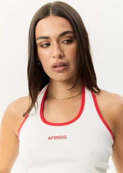 Sleeveless|Essentials<Afends Basis  - Rib Halter White / Tomato