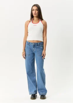 Sleeveless|Essentials<Afends Basis  - Rib Halter White / Tomato