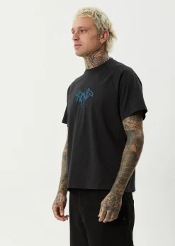 T-Shirts<Afends Bats  - Raglan Boxy Tee Stone Black
