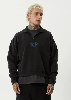 Sweaters & Hoodies<Afends Bats  - Raglan Quarter Zip Crew Stone Black