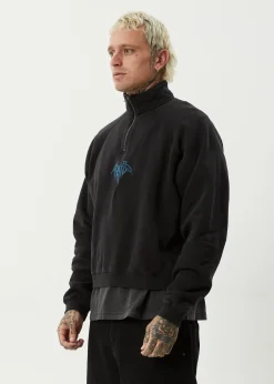 Sweaters & Hoodies<Afends Bats  - Raglan Quarter Zip Crew Stone Black