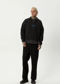 Sweaters & Hoodies<Afends Bats  - Raglan Quarter Zip Crew Stone Black