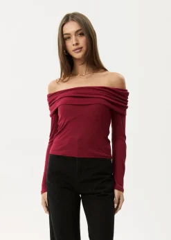Long Sleeve<Afends Beckett  - Off-Shoulder Long Sleeve Top Burgundy