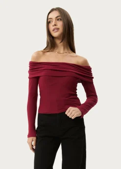 Long Sleeve<Afends Beckett  - Off-Shoulder Long Sleeve Top Burgundy