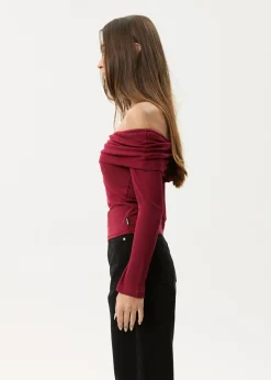 Long Sleeve<Afends Beckett  - Off-Shoulder Long Sleeve Top Burgundy