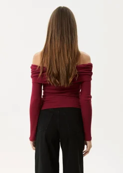 Long Sleeve<Afends Beckett  - Off-Shoulder Long Sleeve Top Burgundy